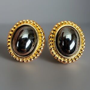 Vintage Louis Ferout goldtone, hematite pierced earrings